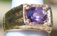 Load image into Gallery viewer, Antique 1920&#39;s Art Deco 3ct Oval Natural Amethyst Hand Engraved 10k Solid Yellow Gold Men&#39;s Ring