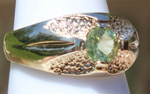 Antique 1930's Late Period Art Deco Antique Cut Natural Green Tourmaline 10k Solid Gold Men's Ring