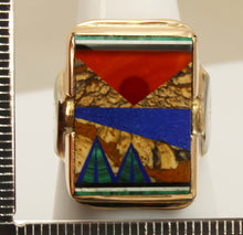 Load image into Gallery viewer, Antique 1920&#39;s Art Deco Natural Jasper Carnelian Lapis Onyx Malachite Inlay 10k Solid Gold Mens Ring