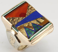 Load image into Gallery viewer, Antique 1920&#39;s Art Deco Natural Jasper Carnelian Lapis Onyx Malachite Inlay 10k Solid Gold Mens Ring