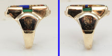 Load image into Gallery viewer, Antique 1920&#39;s Art Deco Natural Jasper Carnelian Lapis Onyx Malachite Inlay 10k Solid Gold Mens Ring