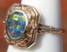 Load image into Gallery viewer, RARE Antique 1920&#39;s Art Deco Natural Opal &amp; Persian Turquoise 10k Solid Gold Cocktail Flip Ring