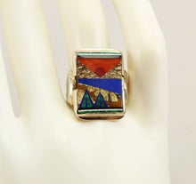 Load image into Gallery viewer, Antique 1920&#39;s Art Deco Natural Jasper Carnelian Lapis Onyx Malachite Inlay 10k Solid Gold Mens Ring