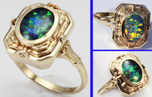 Load image into Gallery viewer, RARE Antique 1920&#39;s Art Deco Natural Opal &amp; Persian Turquoise 10k Solid Gold Cocktail Flip Ring