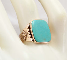 Load image into Gallery viewer, Antique Victorian RARE Natural Persian Turquoise Engraved 14k Solid Rose Gold Ladies Cocktail Ring