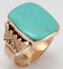 Load image into Gallery viewer, Antique Victorian RARE Natural Persian Turquoise Engraved 14k Solid Rose Gold Ladies Cocktail Ring