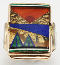 Load image into Gallery viewer, Antique 1920&#39;s Art Deco Natural Jasper Carnelian Lapis Onyx Malachite Inlay 10k Solid Gold Mens Ring