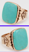 Load image into Gallery viewer, Antique Victorian RARE Natural Persian Turquoise Engraved 14k Solid Rose Gold Ladies Cocktail Ring