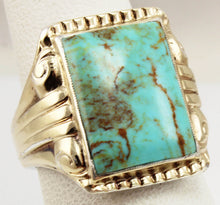 Load image into Gallery viewer, Antique 1920&#39;s Art Deco Natural RARE COLLAPSED OMATRIX Kingman Turquoise Silver &amp; 10k Gold Mens Ring