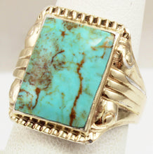 Load image into Gallery viewer, Antique 1920&#39;s Art Deco Natural RARE COLLAPSED OMATRIX Kingman Turquoise Silver &amp; 10k Gold Mens Ring