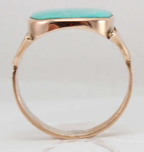 Antique Victorian RARE Natural Persian Turquoise Engraved 14k Solid Rose Gold Ladies Cocktail Ring