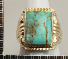 Load image into Gallery viewer, Antique 1920&#39;s Art Deco Natural RARE COLLAPSED OMATRIX Kingman Turquoise Silver &amp; 10k Gold Mens Ring