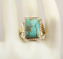 Load image into Gallery viewer, Antique 1920&#39;s Art Deco Natural RARE COLLAPSED OMATRIX Kingman Turquoise Silver &amp; 10k Gold Mens Ring