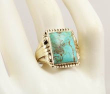 Load image into Gallery viewer, Antique 1920&#39;s Art Deco Natural RARE COLLAPSED OMATRIX Kingman Turquoise Silver &amp; 10k Gold Mens Ring