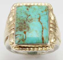 Load image into Gallery viewer, Antique 1920&#39;s Art Deco Natural RARE COLLAPSED OMATRIX Kingman Turquoise Silver &amp; 10k Gold Mens Ring