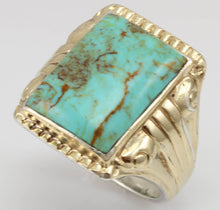 Load image into Gallery viewer, Antique 1920&#39;s Art Deco Natural RARE COLLAPSED OMATRIX Kingman Turquoise Silver &amp; 10k Gold Mens Ring