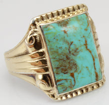 Load image into Gallery viewer, Antique 1920&#39;s Art Deco Natural RARE COLLAPSED OMATRIX Kingman Turquoise Silver &amp; 10k Gold Mens Ring