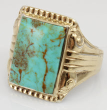 Load image into Gallery viewer, Antique 1920&#39;s Art Deco Natural RARE COLLAPSED OMATRIX Kingman Turquoise Silver &amp; 10k Gold Mens Ring