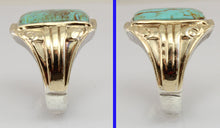 Load image into Gallery viewer, Antique 1920&#39;s Art Deco Natural RARE COLLAPSED OMATRIX Kingman Turquoise Silver &amp; 10k Gold Mens Ring