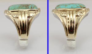 Antique 1920's Art Deco Natural RARE COLLAPSED OMATRIX Kingman Turquoise Silver & 10k Gold Mens Ring