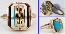 Load image into Gallery viewer, RARE Antique 1920&#39;s Art Deco Natural Opal &amp; Persian Turquoise 10k Solid Gold Cocktail Flip Ring