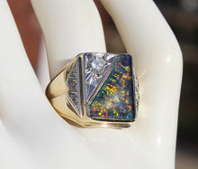 Load image into Gallery viewer, Antique 1920&#39;s Art Deco LARGE RARE Black Natural Opal &amp; 1/3ct Diamond 10k Solid Gold Men&#39;s Ring