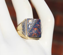 Load image into Gallery viewer, Antique 1920&#39;s Art Deco LARGE RARE Black Natural Opal &amp; 1/3ct Diamond 10k Solid Gold Men&#39;s Ring