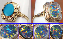 Load image into Gallery viewer, RARE Antique 1920&#39;s Art Deco Natural Opal &amp; Persian Turquoise 10k Solid Gold Cocktail Flip Ring