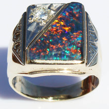 Load image into Gallery viewer, Antique 1920&#39;s Art Deco LARGE RARE Black Natural Opal &amp; 1/3ct Diamond 10k Solid Gold Men&#39;s Ring