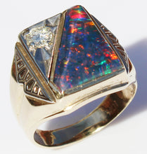 Load image into Gallery viewer, Antique 1920&#39;s Art Deco LARGE RARE Black Natural Opal &amp; 1/3ct Diamond 10k Solid Gold Men&#39;s Ring