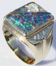 Load image into Gallery viewer, Antique 1920&#39;s Art Deco LARGE RARE Black Natural Opal &amp; 1/3ct Diamond 10k Solid Gold Men&#39;s Ring