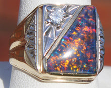 Load image into Gallery viewer, Antique 1920&#39;s Art Deco LARGE RARE Black Natural Opal &amp; 1/3ct Diamond 10k Solid Gold Men&#39;s Ring