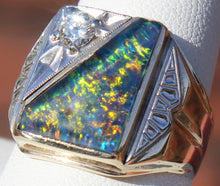 Load image into Gallery viewer, Antique 1920&#39;s Art Deco LARGE RARE Black Natural Opal &amp; 1/3ct Diamond 10k Solid Gold Men&#39;s Ring