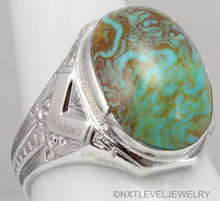 Load image into Gallery viewer, Antique Natural RARE COLLAPSED SWIRLING ORANGE MATRIX Kingman Mine Turquoise Silver Men&#39;s Ring