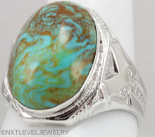 Load image into Gallery viewer, Antique Natural RARE COLLAPSED SWIRLING ORANGE MATRIX Kingman Mine Turquoise Silver Men&#39;s Ring