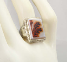 Load image into Gallery viewer, Antique 1920&#39;s Art Deco LARGE RARE COLORFUL Natural Dendritic Agate 10k Solid White Gold Men&#39;s Ring