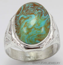 Load image into Gallery viewer, Antique Natural RARE COLLAPSED SWIRLING ORANGE MATRIX Kingman Mine Turquoise Silver Men&#39;s Ring