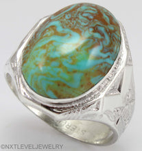 Load image into Gallery viewer, Antique Natural RARE COLLAPSED SWIRLING ORANGE MATRIX Kingman Mine Turquoise Silver Men&#39;s Ring