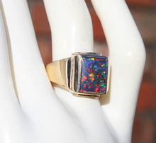 Load image into Gallery viewer, Antique 1920&#39;s Art Deco RAINBOW RARE Black Natural Opal 10k Solid Yellow Gold Men&#39;s Ring