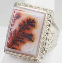 Load image into Gallery viewer, Antique 1920&#39;s Art Deco LARGE RARE COLORFUL Natural Dendritic Agate 10k Solid White Gold Men&#39;s Ring