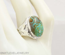 Load image into Gallery viewer, Antique Natural RARE COLLAPSED SWIRLING ORANGE MATRIX Kingman Mine Turquoise Silver Men&#39;s Ring