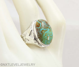 Antique Natural RARE COLLAPSED SWIRLING ORANGE MATRIX Kingman Mine Turquoise Silver Men's Ring