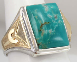 Vintage 1940's Ostby & Barton Natural RARE Nevada Fox Mine Turquoise Silver & 10k Gold Men's Ring