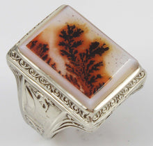 Load image into Gallery viewer, Antique 1920&#39;s Art Deco LARGE RARE COLORFUL Natural Dendritic Agate 10k Solid White Gold Men&#39;s Ring