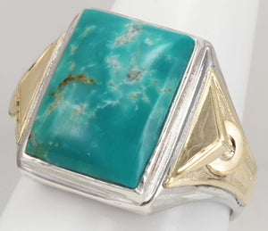 Vintage 1940's Ostby & Barton Natural RARE Nevada Fox Mine Turquoise Silver & 10k Gold Men's Ring