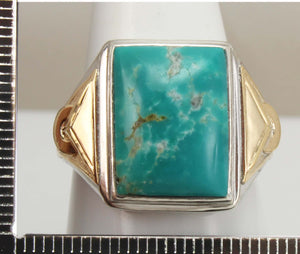 Vintage 1940's Ostby & Barton Natural RARE Nevada Fox Mine Turquoise Silver & 10k Gold Men's Ring