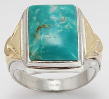 Load image into Gallery viewer, Vintage 1940&#39;s Ostby &amp; Barton Natural RARE Nevada Fox Mine Turquoise Silver &amp; 10k Gold Men&#39;s Ring