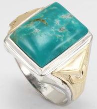 Load image into Gallery viewer, Vintage 1940&#39;s Ostby &amp; Barton Natural RARE Nevada Fox Mine Turquoise Silver &amp; 10k Gold Men&#39;s Ring