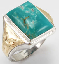 Load image into Gallery viewer, Vintage 1940&#39;s Ostby &amp; Barton Natural RARE Nevada Fox Mine Turquoise Silver &amp; 10k Gold Men&#39;s Ring