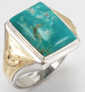 Vintage 1940's Ostby & Barton Natural RARE Nevada Fox Mine Turquoise Silver & 10k Gold Men's Ring